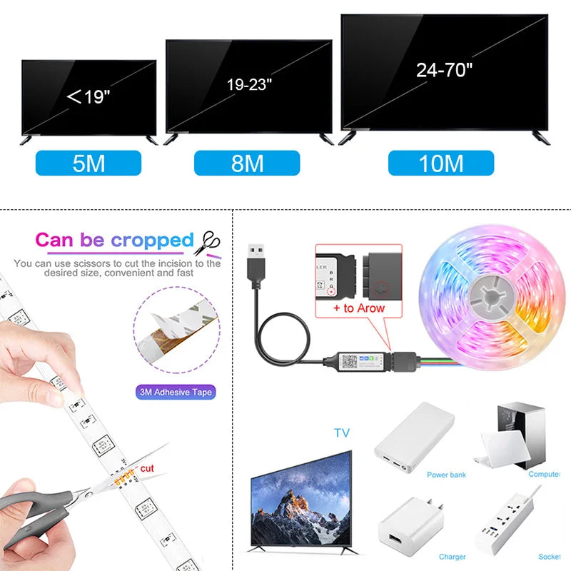 Tuya LED Strip Light WIFI APP Control 5050 RGB Led Lights Alexa Flexible Ribbon Luces Led 5V USB TV BackLight Room Decoration