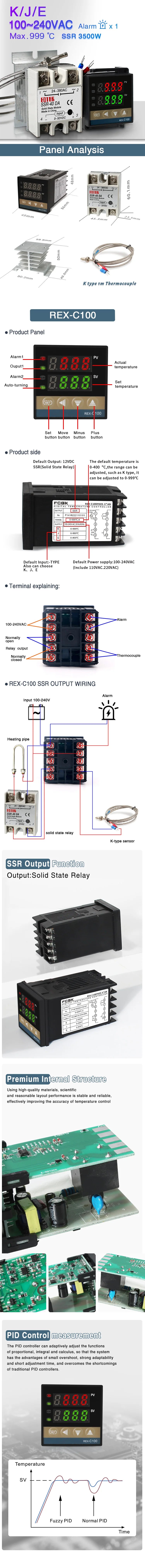 REX-C100 PID Temperature Controller 220v 400 degree Digital thermostat Output 40A SSR K Type Thermocouple