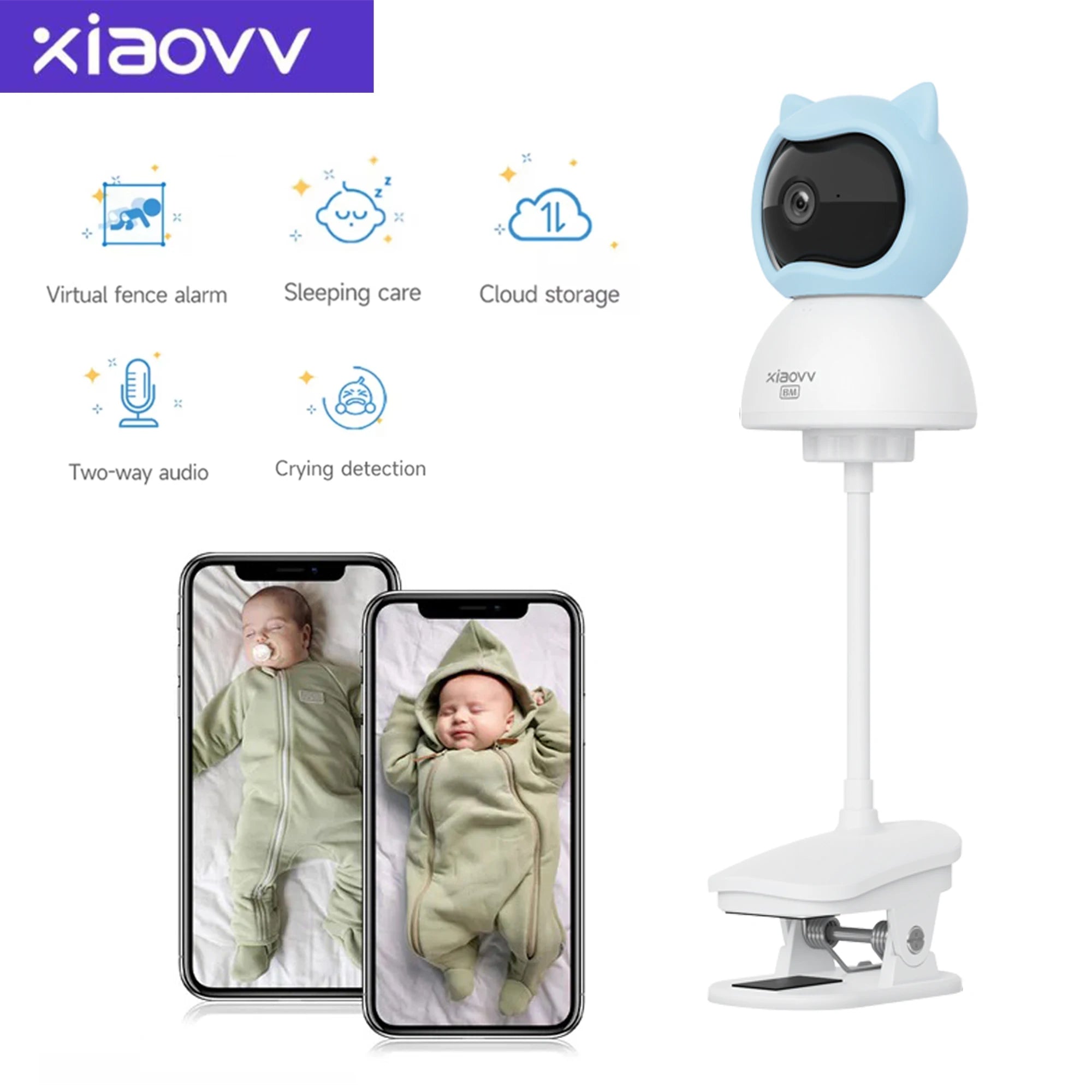 4MP WiFi xiaovv indoor Baby Monitor Two-Way Audio Motion Detection Night Vision Baby Camera for Home Security 360°