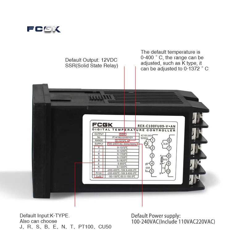 REX-C100 PID Temperature Controller 220v 400 degree Digital thermostat Output 40A SSR K Type Thermocouple