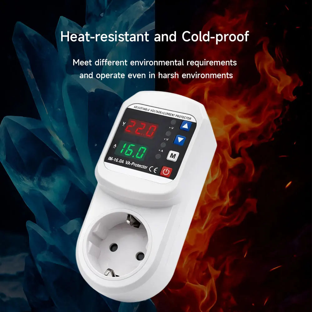 Automatic Voltage current Protector Socket AC 110V 220V Adjustable 16A Power Surge over voltage current Protector EU Plug Socket