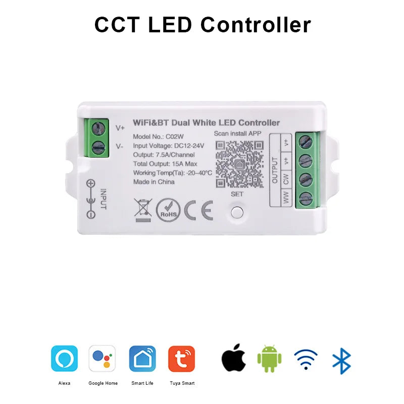Tuya WiFi LED Controller Alexa Google Home Voice Control RGB RGBW CCT LED Strip Smart Controller APP BT RF Remote 2.4G DC12V-24V