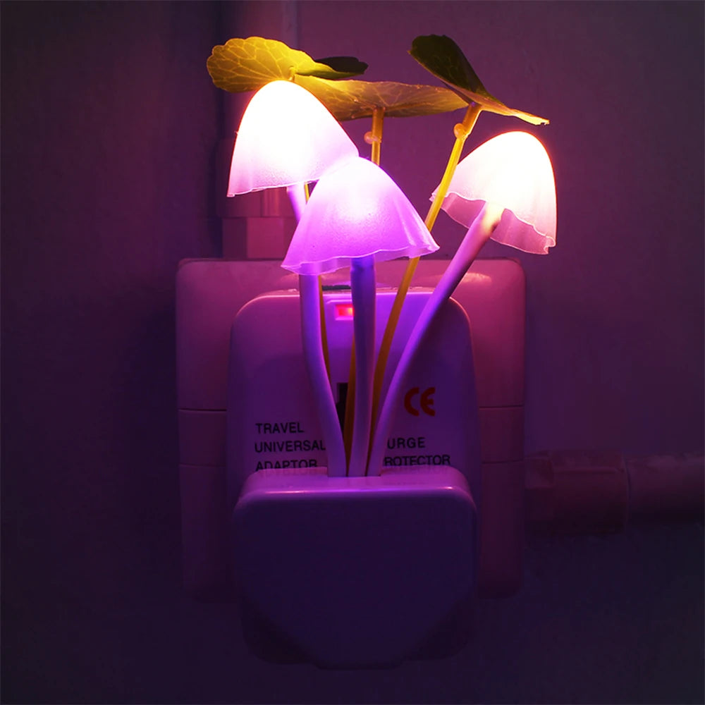 3 LED Wall Light-control Sensor Night Lights Induction Dream Fung Mushroom Lamps Home Bedroom Decorative 110V/220V EU US Plug