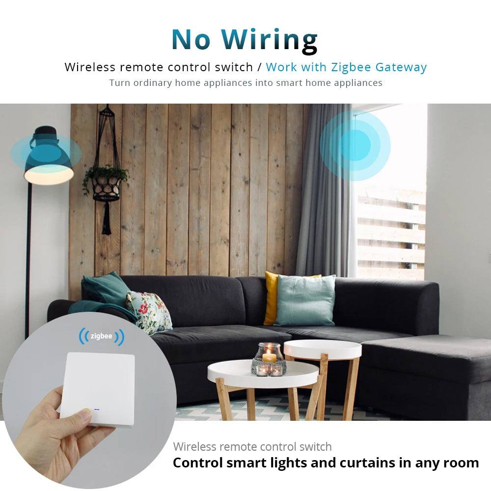 Benexmart Zigbee Wireless Switch 1 2 3 4 Gangs Scene Control Smart Home Devices Works with Tuya Click On Off Scene Switch Black