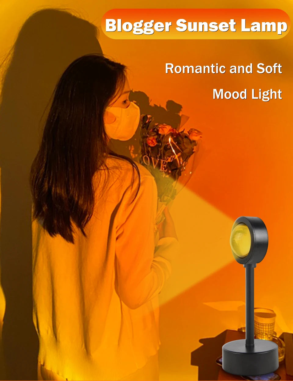 USB Sunset Lamp Sunset Projector Mood Light Living Room Bedroom Night Light Room Decor Bar Atmosphere Photography Background