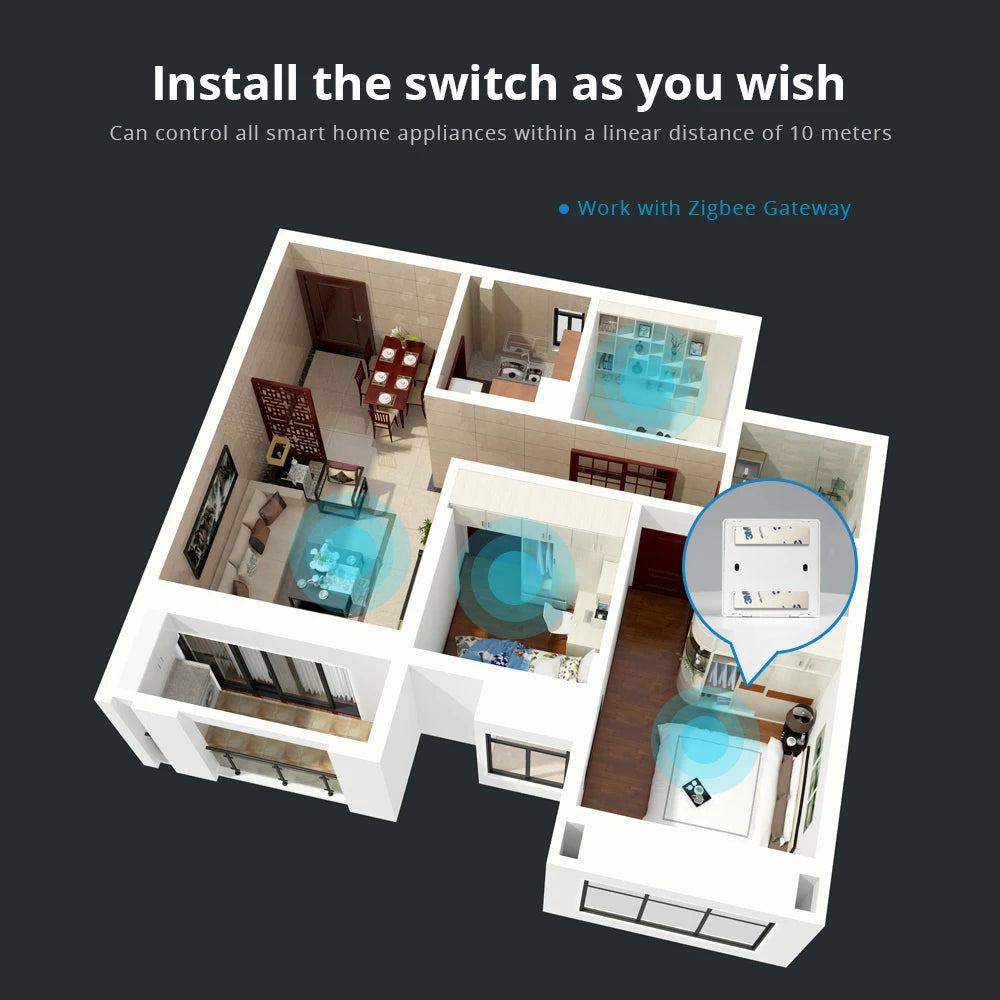 Benexmart Zigbee Wireless Switch 1 2 3 4 Gangs Scene Control Smart Home Devices Works with Tuya Click On Off Scene Switch Black