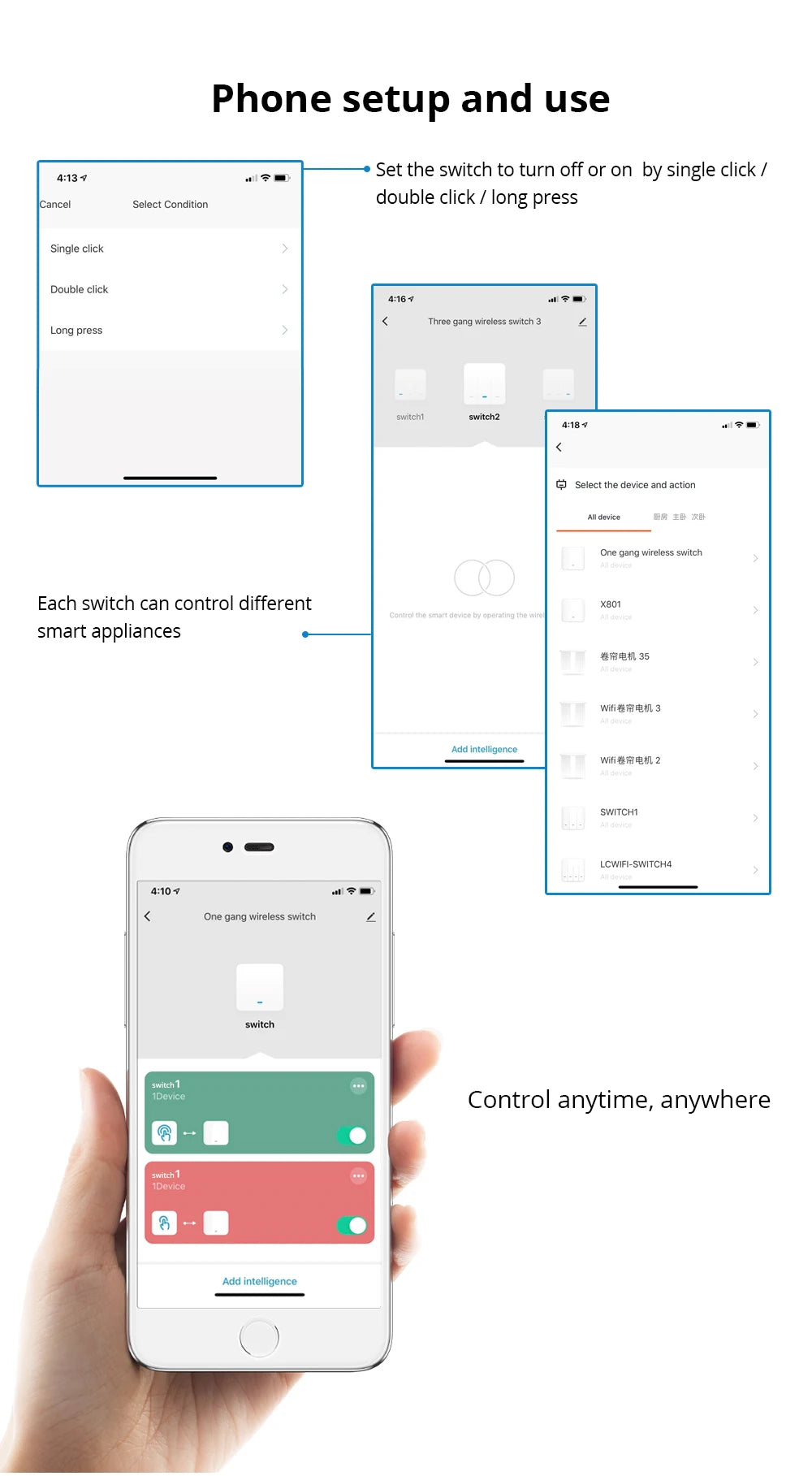Benexmart Zigbee Wireless Switch 1 2 3 4 Gangs Scene Control Smart Home Devices Works with Tuya Click On Off Scene Switch Black