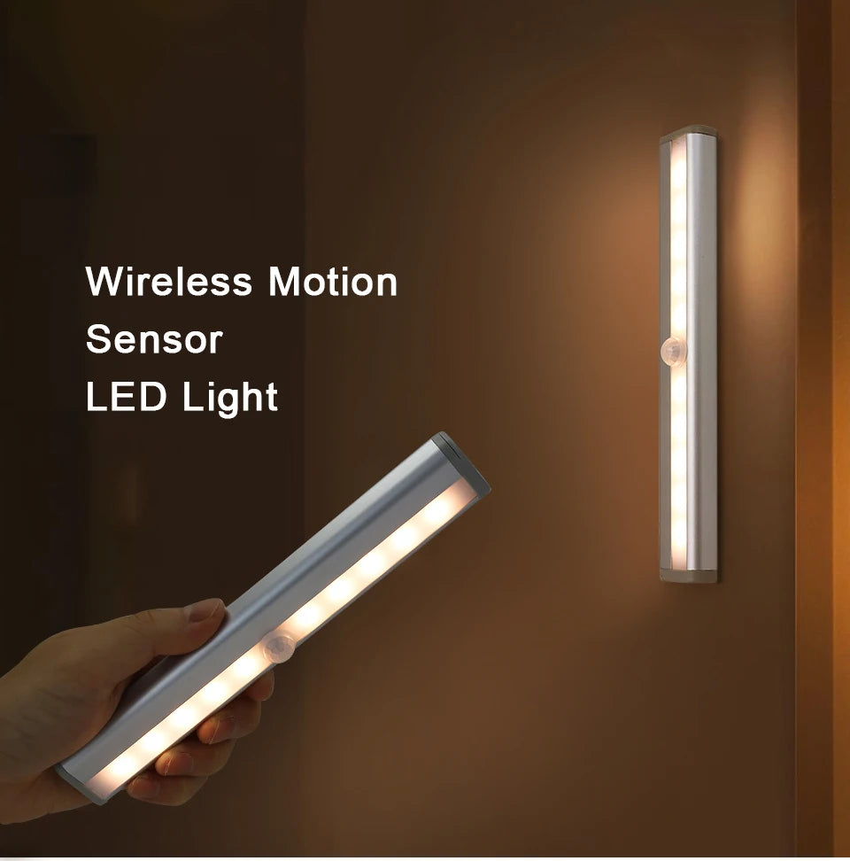10 LEDs PIR Motion Sensor Wireless LED Night Lights LED Under Cabinet Light  For Staircase Closet Aisle Decorative Night Lamp