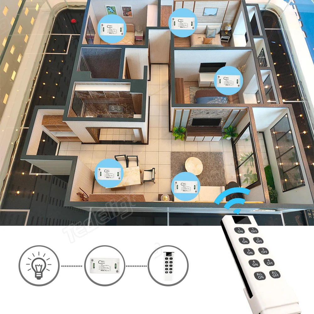 Wireless Light Switches RF 433 Mhz  Remote on Off Switch Controller Relay Ac220v 10A Smart Home Control Ceiling Lamp LED Fan