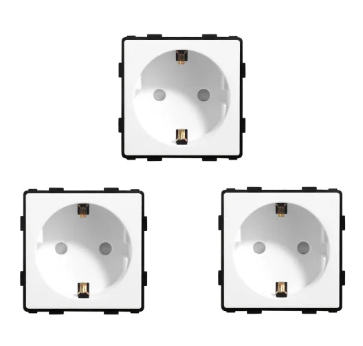BSEED EU Standard Single Wall Socket Double Power Plugs With White Black Crystal Glass Panel Triple Outlets 16A 110V-250V