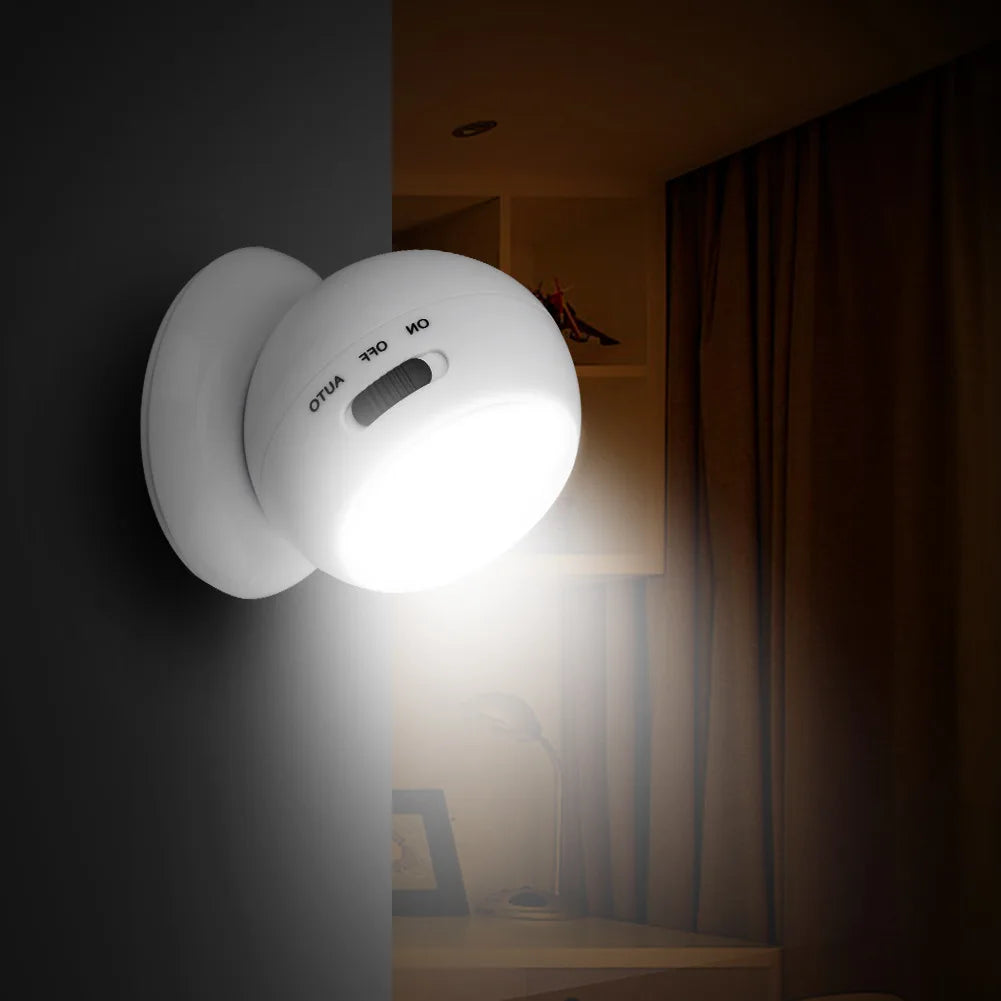 360° Rotating COB Ball Light PIR Motion Sensor LED Night Light USB/Battery Powered Magnet Wall Lamp for Bedroom Bathroom Kitchen