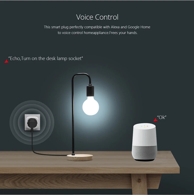 Tuya Smart Life WIFI LED Light Switch Voice Control APP Socket 15A EU Power Plug Wireless Wall Outlet For Alexa Echo Google Home