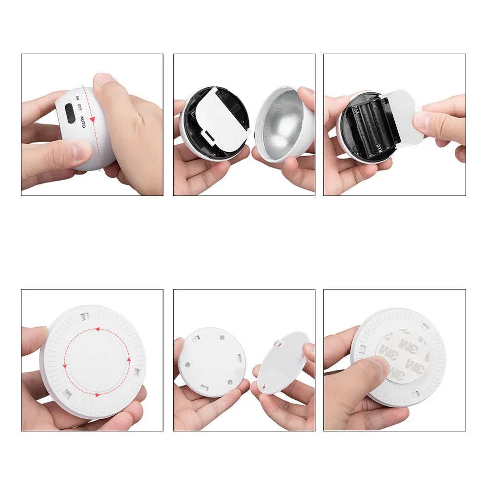 360° Rotating COB Ball Light PIR Motion Sensor LED Night Light USB/Battery Powered Magnet Wall Lamp for Bedroom Bathroom Kitchen