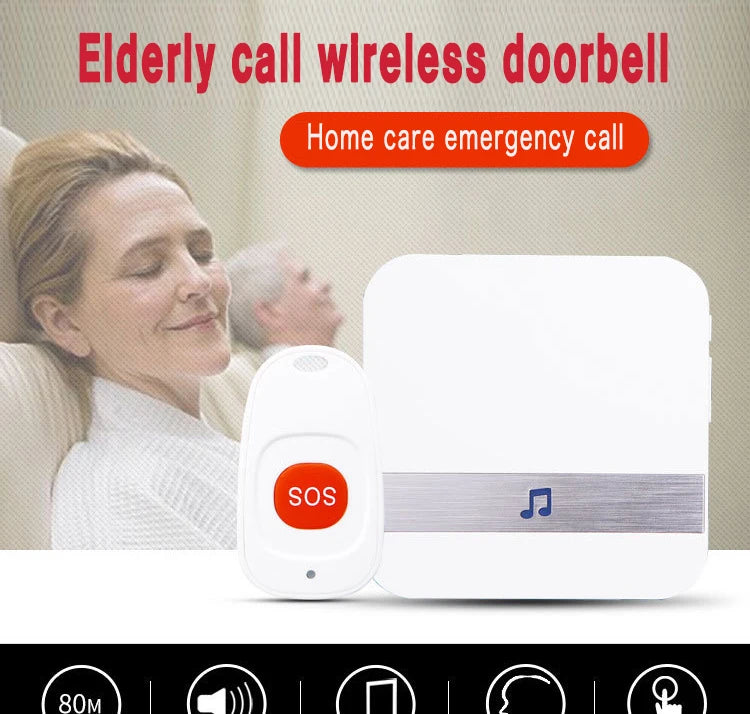 Smart Home Wireless 300M Doorbell Emergency Alarm with Remote Lanyard SOS Button for Elderly People Wireless Pager Doorbell