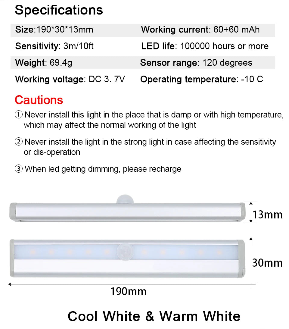 10 LEDs PIR Motion Sensor Wireless LED Night Lights LED Under Cabinet Light  For Staircase Closet Aisle Decorative Night Lamp