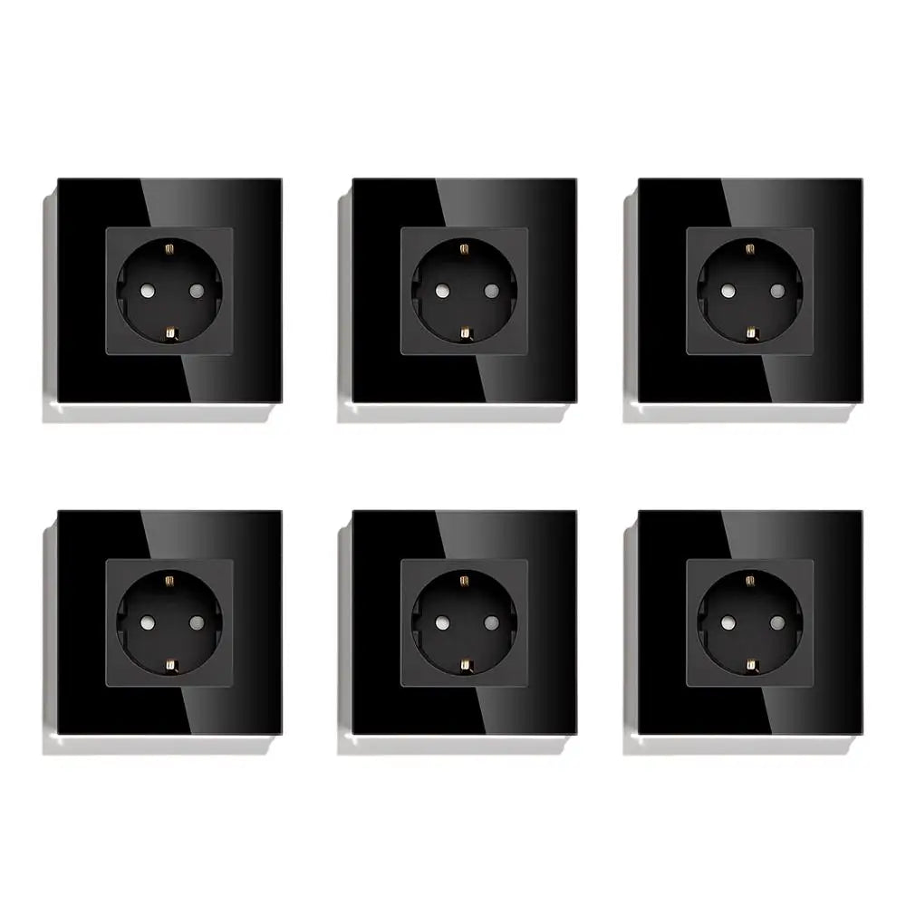 BSEED EU Standard Single Wall Socket Double Power Plugs With White Black Crystal Glass Panel Triple Outlets 16A 110V-250V