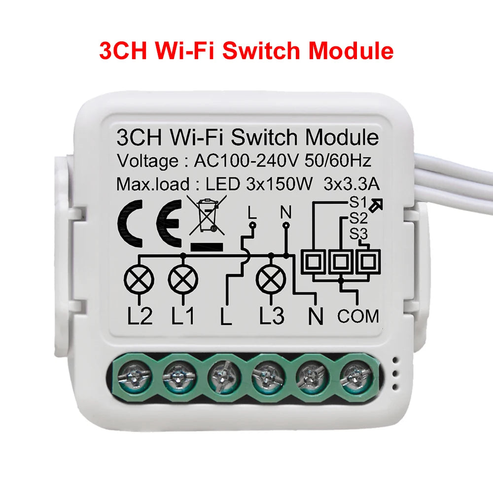 Tuya Wifi Smart Switch Module Supports 2 Way Control, App Remote Control DIY Light Breaker 100-240V Work with Alexa Google Home