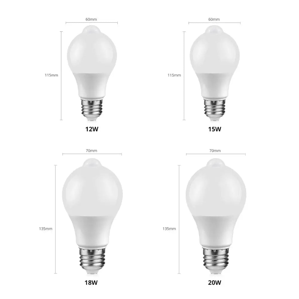 E27 12W 15W 18W 20W LED Night Light Bulb Smart PIR Motion Sensor Lamp AC110V-220V For Stair Toilet Porch Garage Balcony Bathroom