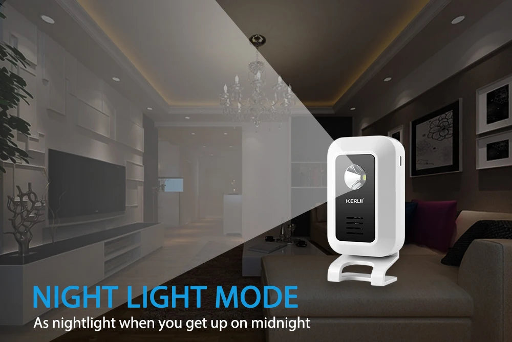 KERUI M7 Wireless Welcome Motion Sensor Security Alarm 32 Songs DoorBell Chime Smart Home LED Night Light Door Window Store Shop