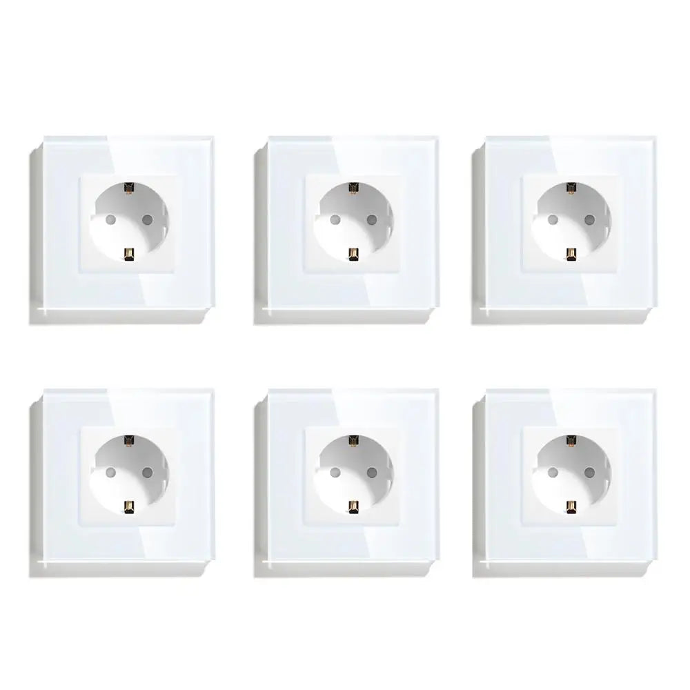 BSEED EU Standard Single Wall Socket Double Power Plugs With White Black Crystal Glass Panel Triple Outlets 16A 110V-250V