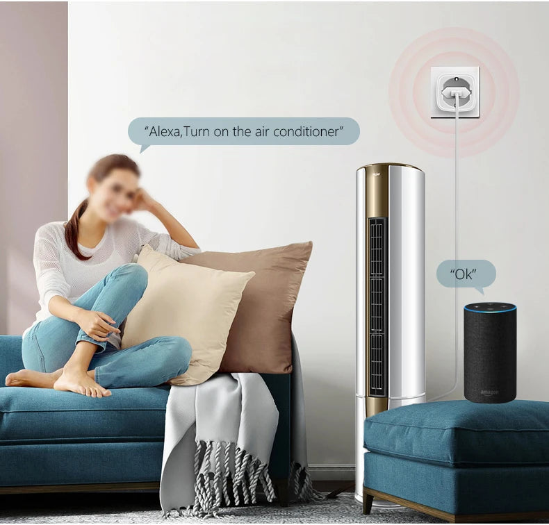 Tuya Smart Life WIFI LED Light Switch Voice Control APP Socket 15A EU Power Plug Wireless Wall Outlet For Alexa Echo Google Home