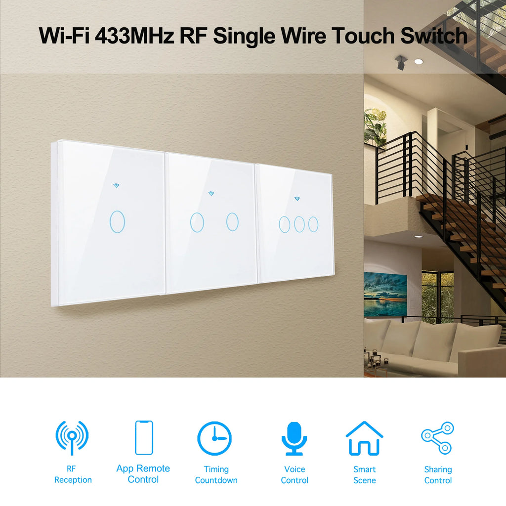 WiFi Smart Switch With Neutral Wire RF433MHz EU Touch Wall Switch 1/2/3 Gang Voice Control Google Home Work Witch SmartLife APP