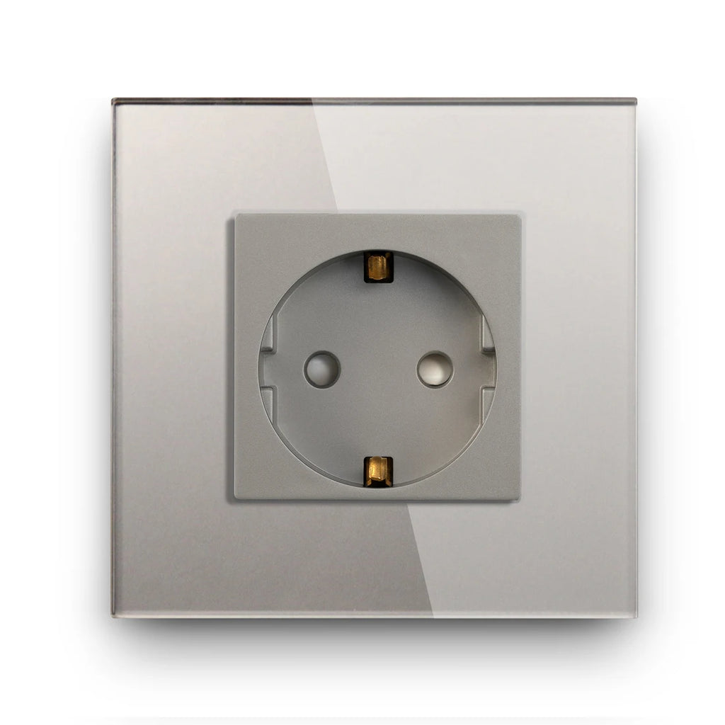 BSEED EU Standard Single Wall Socket Double Power Plugs With White Black Crystal Glass Panel Triple Outlets 16A 110V-250V