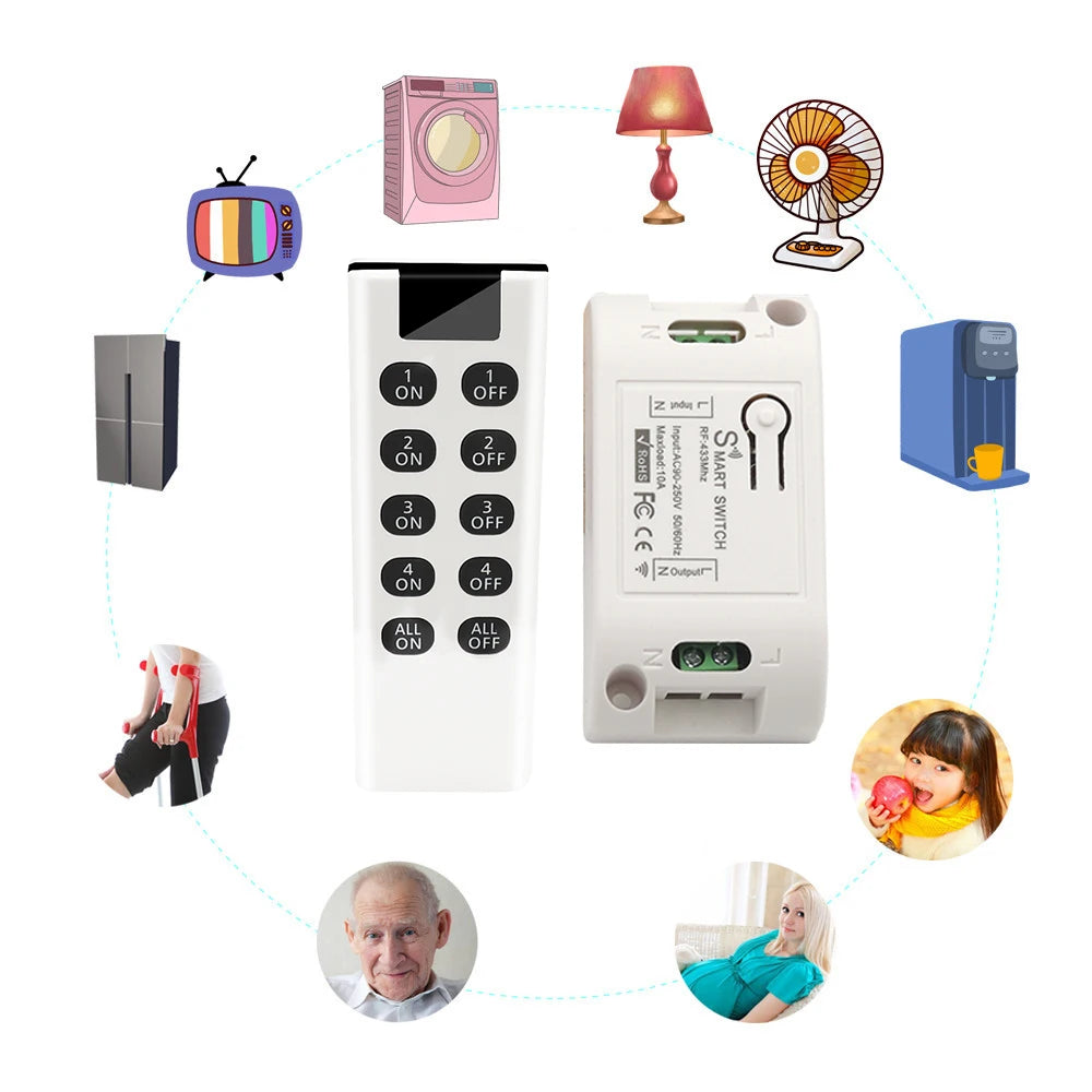 Wireless Light Switches RF 433 Mhz  Remote on Off Switch Controller Relay Ac220v 10A Smart Home Control Ceiling Lamp LED Fan