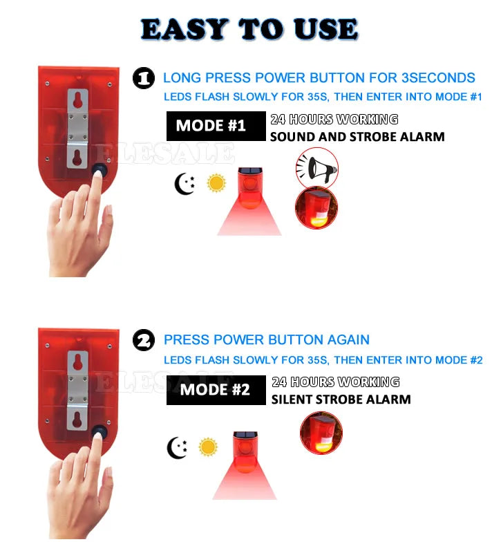 Solar Infrared Motion Sensor Alarm Motion Detector Siren Strobe With 110db Siren Strobe Light Home Garden Security Alarm System