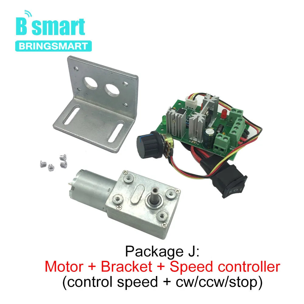 Bringsmart JGY-370 Worm Gear Motor 6v High Torque 12V DC Motor Low Speed 12 Volt Reducer Micro Self-lock Electric Motor