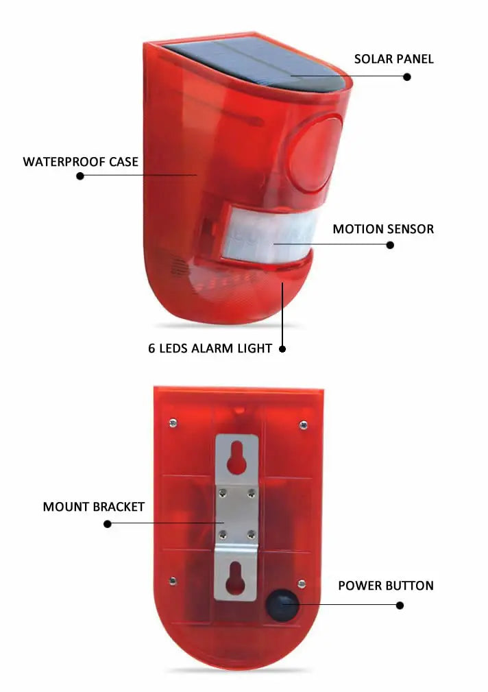 Solar Infrared Motion Sensor Alarm Motion Detector Siren Strobe With 110db Siren Strobe Light Home Garden Security Alarm System