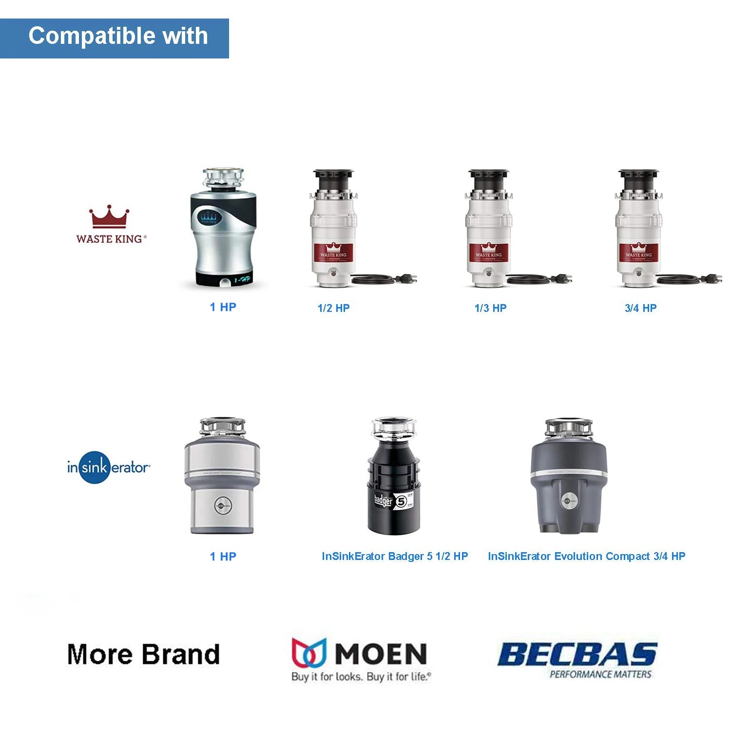 Food Waste Disposers Garbage Disposal Wireless Switch Remote Control Israel Plug 1HP No Drilling No Pipe Replace Air Switch,