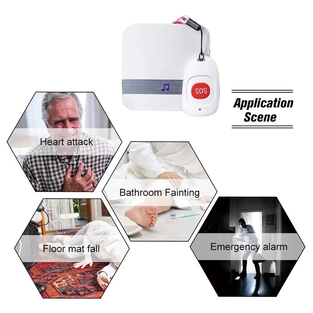 Smart Home Wireless 300M Doorbell Emergency Alarm with Remote Lanyard SOS Button for Elderly People Wireless Pager Doorbell