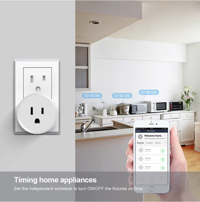 Tuya Smart Life WIFI LED Light Switch Voice Control APP Socket 15A EU Power Plug Wireless Wall Outlet For Alexa Echo Google Home