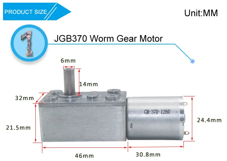 Bringsmart JGY-370 Worm Gear Motor 6v High Torque 12V DC Motor Low Speed 12 Volt Reducer Micro Self-lock Electric Motor