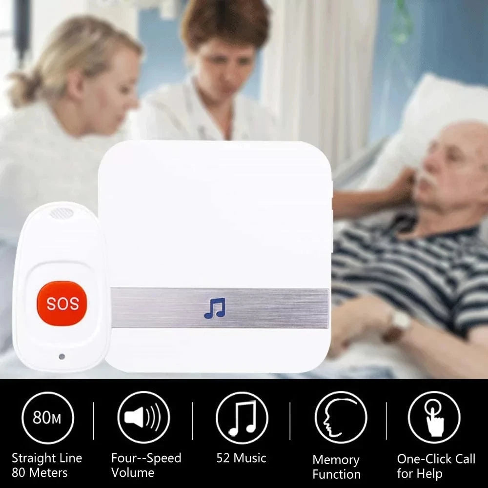 Smart Home Wireless 300M Doorbell Emergency Alarm with Remote Lanyard SOS Button for Elderly People Wireless Pager Doorbell