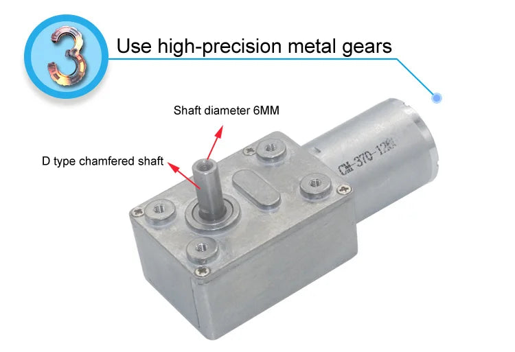 Bringsmart JGY-370 Worm Gear Motor 6v High Torque 12V DC Motor Low Speed 12 Volt Reducer Micro Self-lock Electric Motor