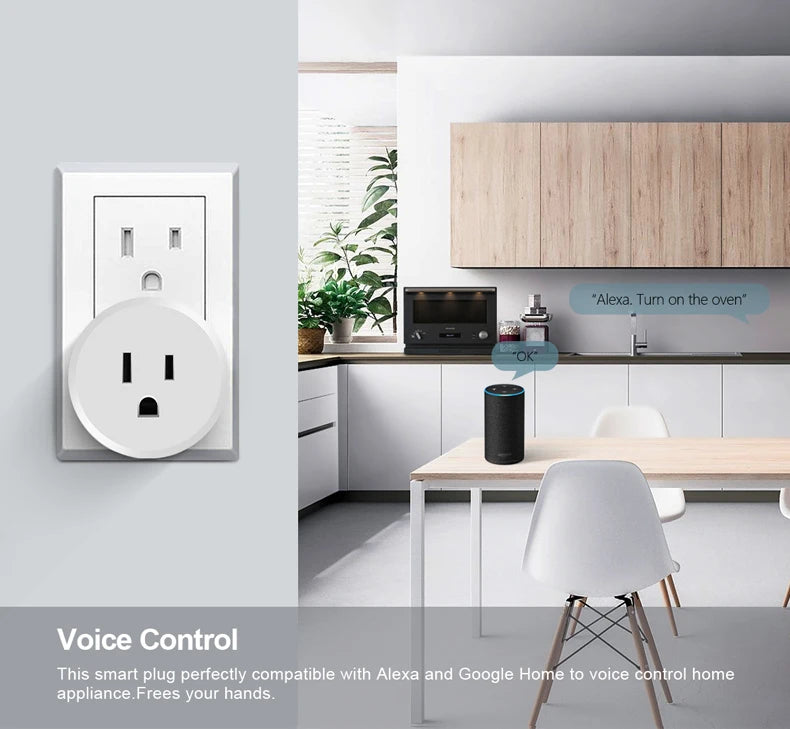 Tuya Smart Life WIFI LED Light Switch Voice Control APP Socket 15A EU Power Plug Wireless Wall Outlet For Alexa Echo Google Home