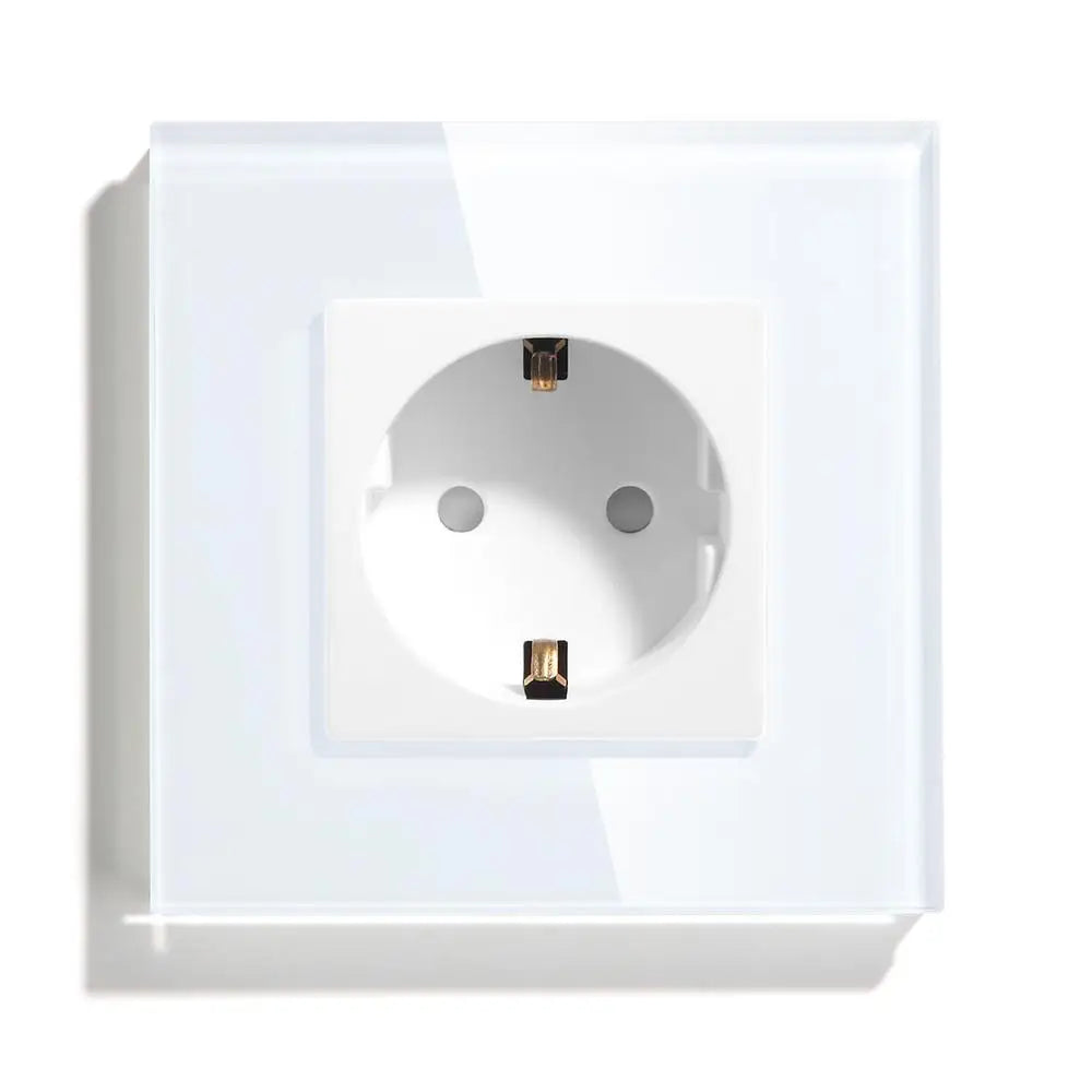 BSEED EU Standard Single Wall Socket Double Power Plugs With White Black Crystal Glass Panel Triple Outlets 16A 110V-250V