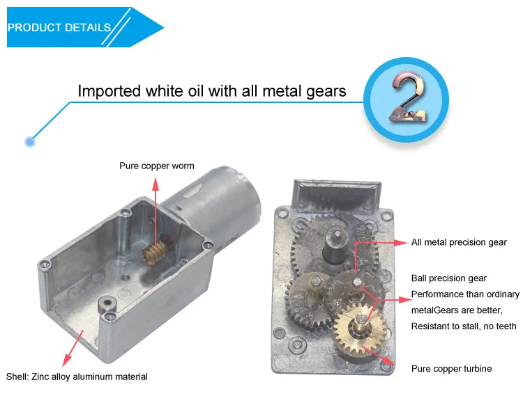 Bringsmart JGY-370 Worm Gear Motor 6v High Torque 12V DC Motor Low Speed 12 Volt Reducer Micro Self-lock Electric Motor
