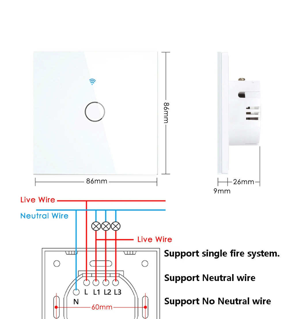 WiFi Smart Switch With Neutral Wire RF433MHz EU Touch Wall Switch 1/2/3 Gang Voice Control Google Home Work Witch SmartLife APP