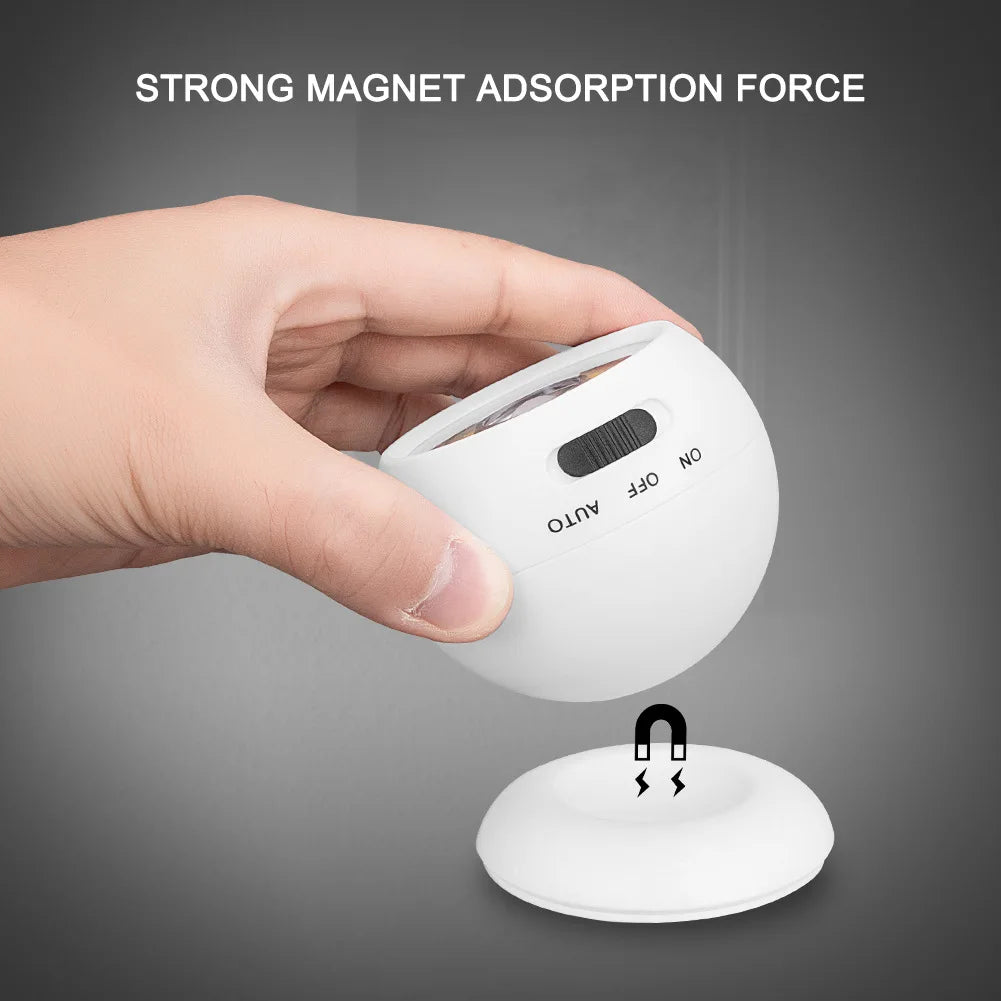360° Rotating COB Ball Light PIR Motion Sensor LED Night Light USB/Battery Powered Magnet Wall Lamp for Bedroom Bathroom Kitchen