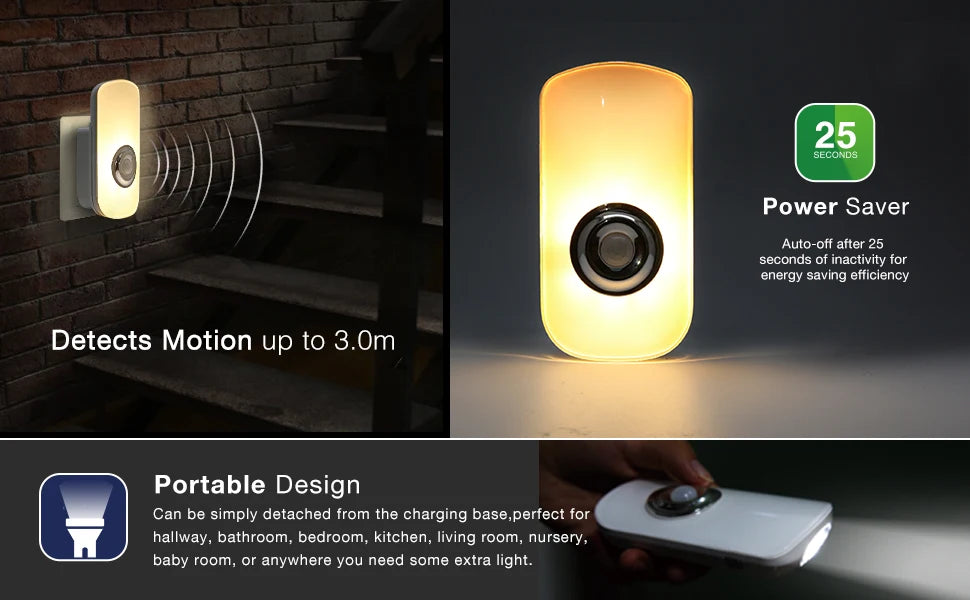 Sensky 3 In 1 EU US PLug in Smart LED Night Light With Motion Sensor Rechargeable Flashlight For Kid Baby Room Emergency