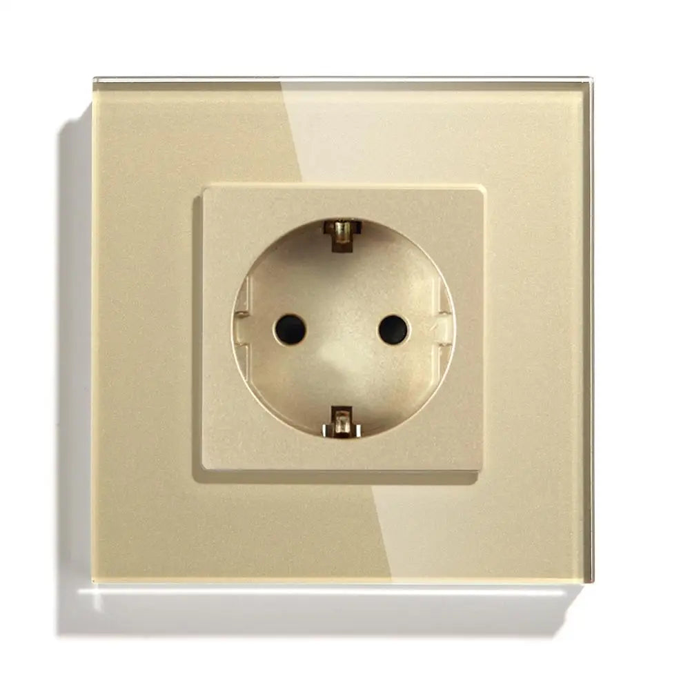 BSEED EU Standard Single Wall Socket Double Power Plugs With White Black Crystal Glass Panel Triple Outlets 16A 110V-250V