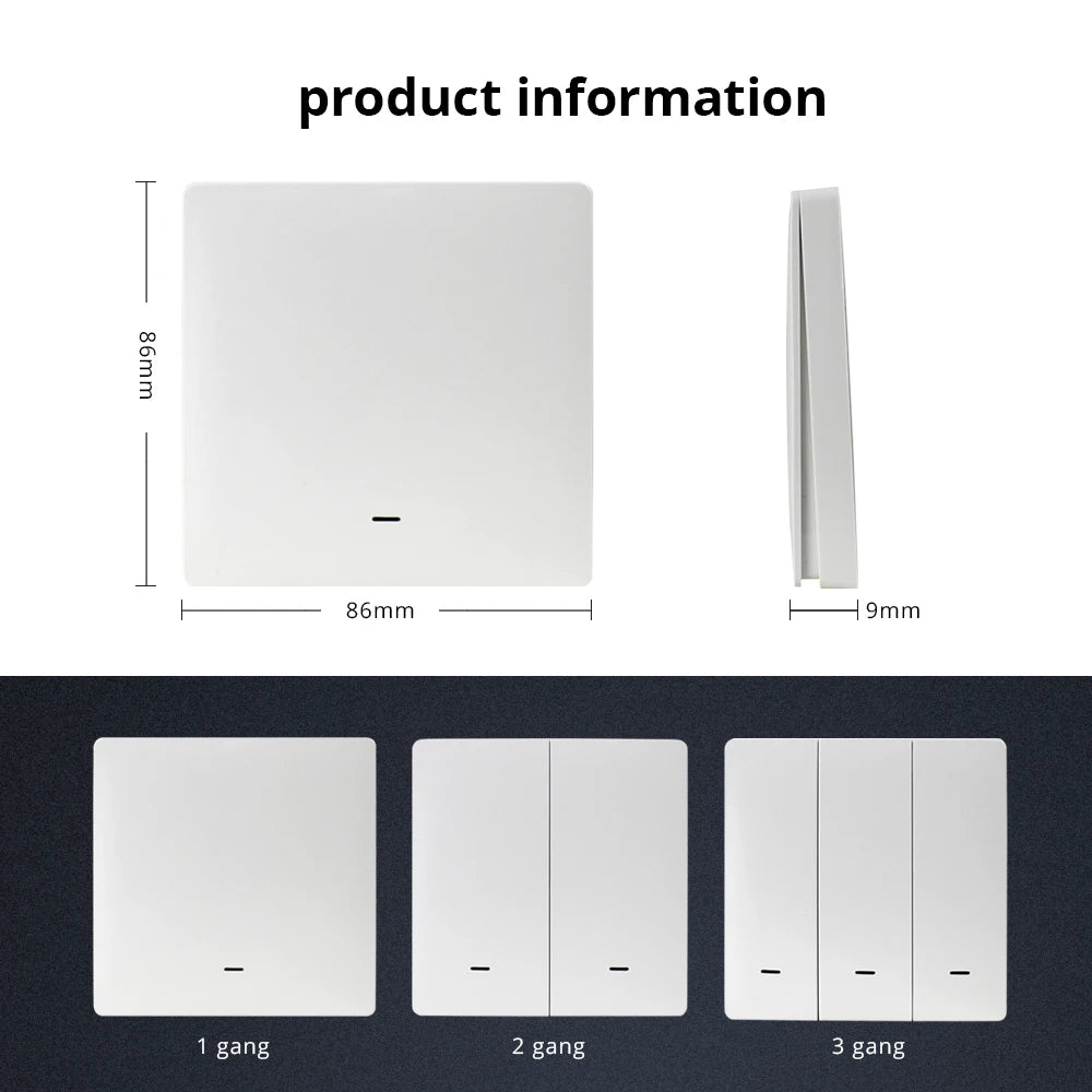 Benexmart Zigbee Wireless Switch 1 2 3 4 Gangs Scene Control Smart Home Devices Works with Tuya Click On Off Scene Switch Black