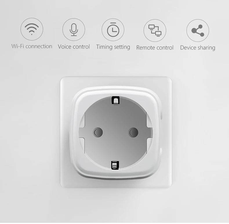 Tuya Smart Life WIFI LED Light Switch Voice Control APP Socket 15A EU Power Plug Wireless Wall Outlet For Alexa Echo Google Home