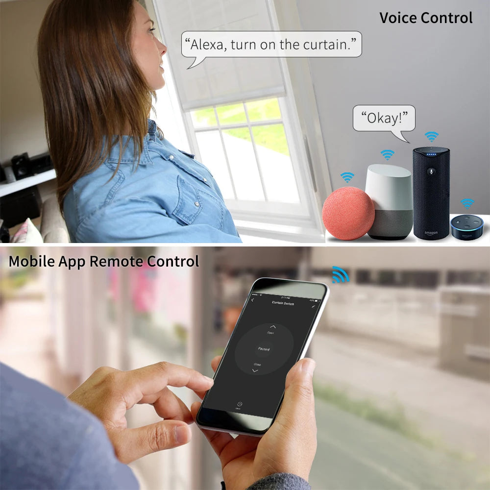 WiFi Smart Curtain Blinds Module Switch Roller Shutter Motor Tuya Wireless Remote Control Work with Alexa Google Home