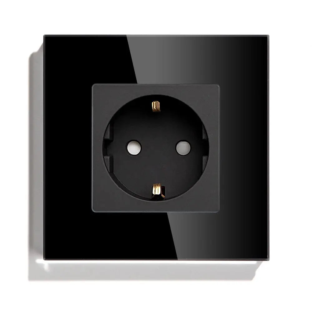 BSEED EU Standard Single Wall Socket Double Power Plugs With White Black Crystal Glass Panel Triple Outlets 16A 110V-250V