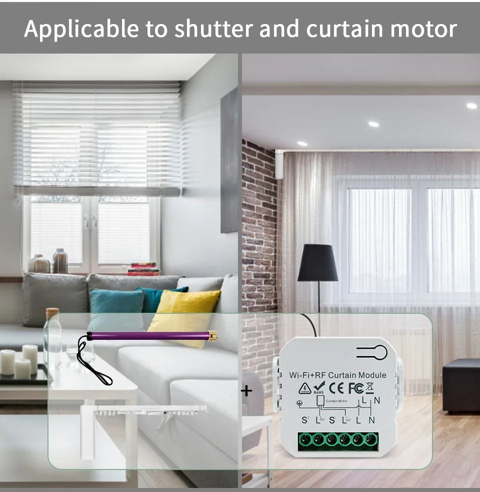 Wifi Smart Switch with RF 433Mhz Remote Tuya Smart Life Alexa Google App Voice Control Roller Blinds Shutters Projector Screen