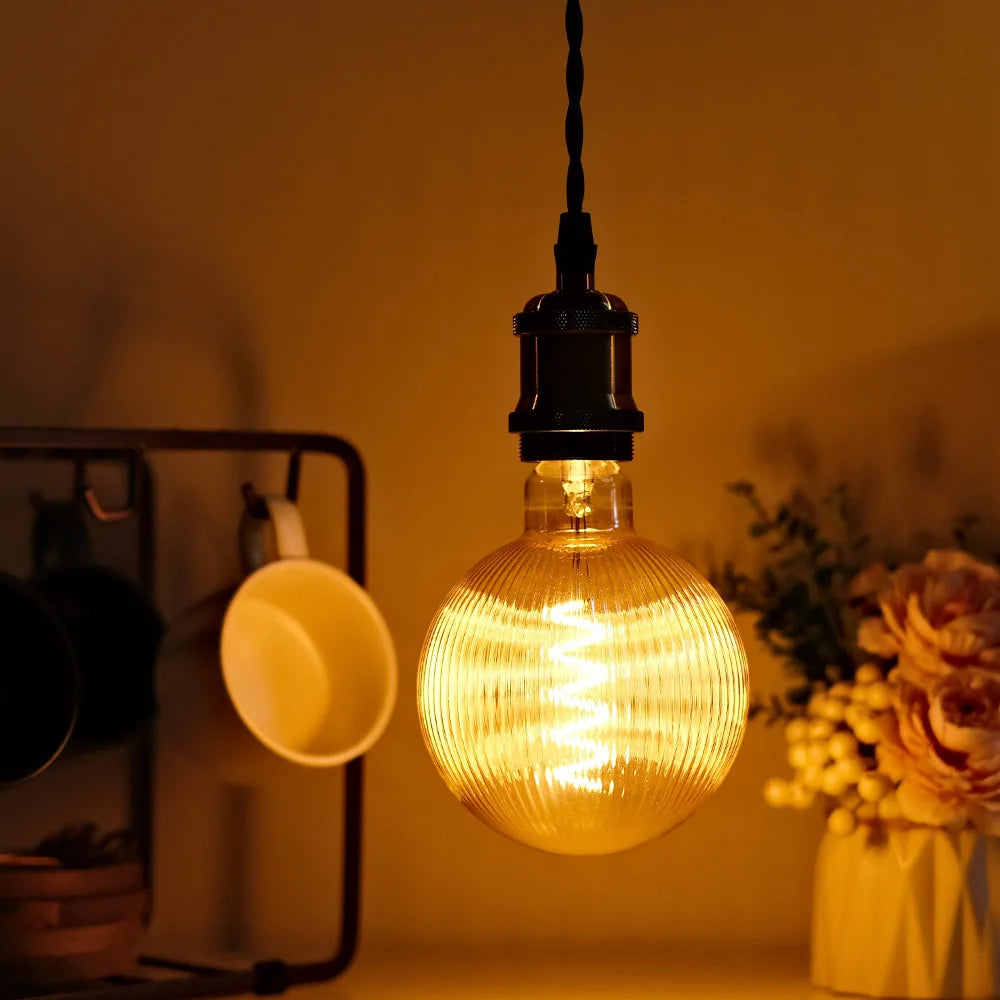 TIANFAN Edison Led Bulb E27 Fitting 4W Dimmable Ripple Glass Amber Color 2000Kevin Warm Speciatly Decorative Light Bulb